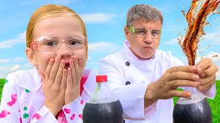 Nastya and her best teacher perform bubble experiments in school