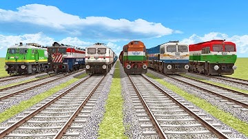 RAILROAD CROSSING OF 6 TRAINS RUNNING AT 6 LINE BUMPY RAILROAD TRACKS | Train Simulator Video Game