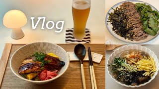 eng) 자취생브이로그 │ 여름맞이 집밥🌱 장어로 기력 충전💪 시원한 면 요리랑 함께한 주말 일상  │ 장어계란덮밥, 참나물들기름메밀국수, 냉묵사발, 오징어젓카펠리니