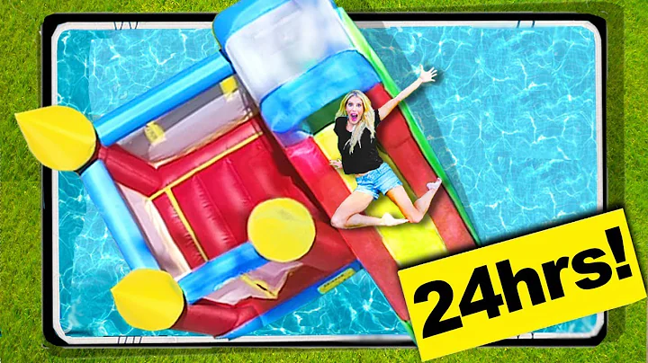 24 Hours Overnight inside a BOUNCE HOUSE in my BACKYARD POOL! | Rebecca Zamolo