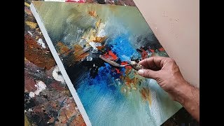 Abstract painting / Blending with brush and palette knife in acrylics / Demonstration