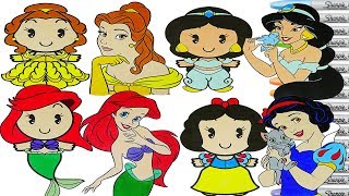 Disney Princess Coloring Book Pages Compilation Belle Ariel Snow White Jasmine Cuties Rainbow Splash
