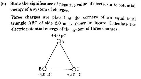 Three charges are placed at the corners of an equilateral triangle ABC of side 2.0 CLASS12 CBSE 2023