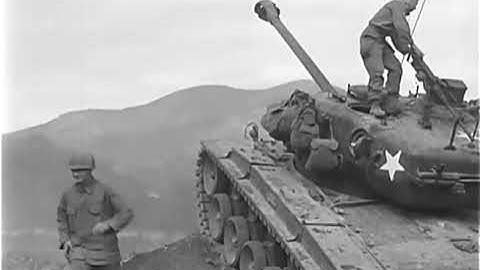 M26 Pershing tanks providing indirect fire support