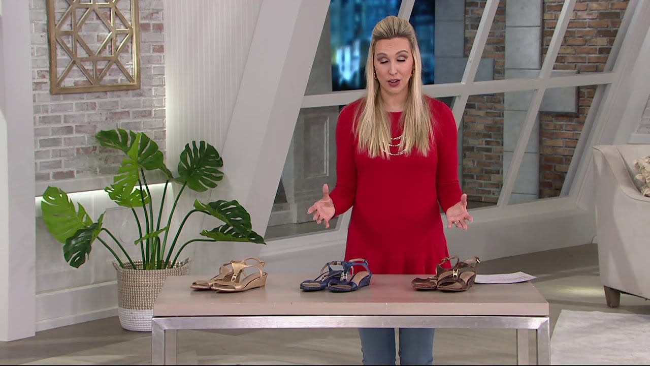 Judith Ripka Leather T-Strap Wedge Sandals - Roseanne on QVC - YouTube