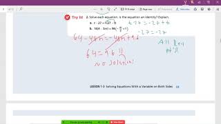 1-3 Equations with Variables on Both Sides