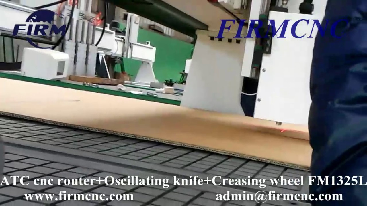 ATC cnc router+Creasing wheel+Oscillating knife cut corrugated paper ...