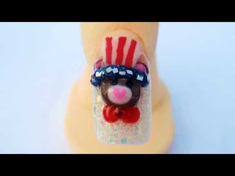 Uncle bear patriotic 4th of July acrylic nail tutorial 3D