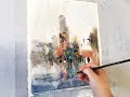 Watercolor professional painting  wet on wet technique