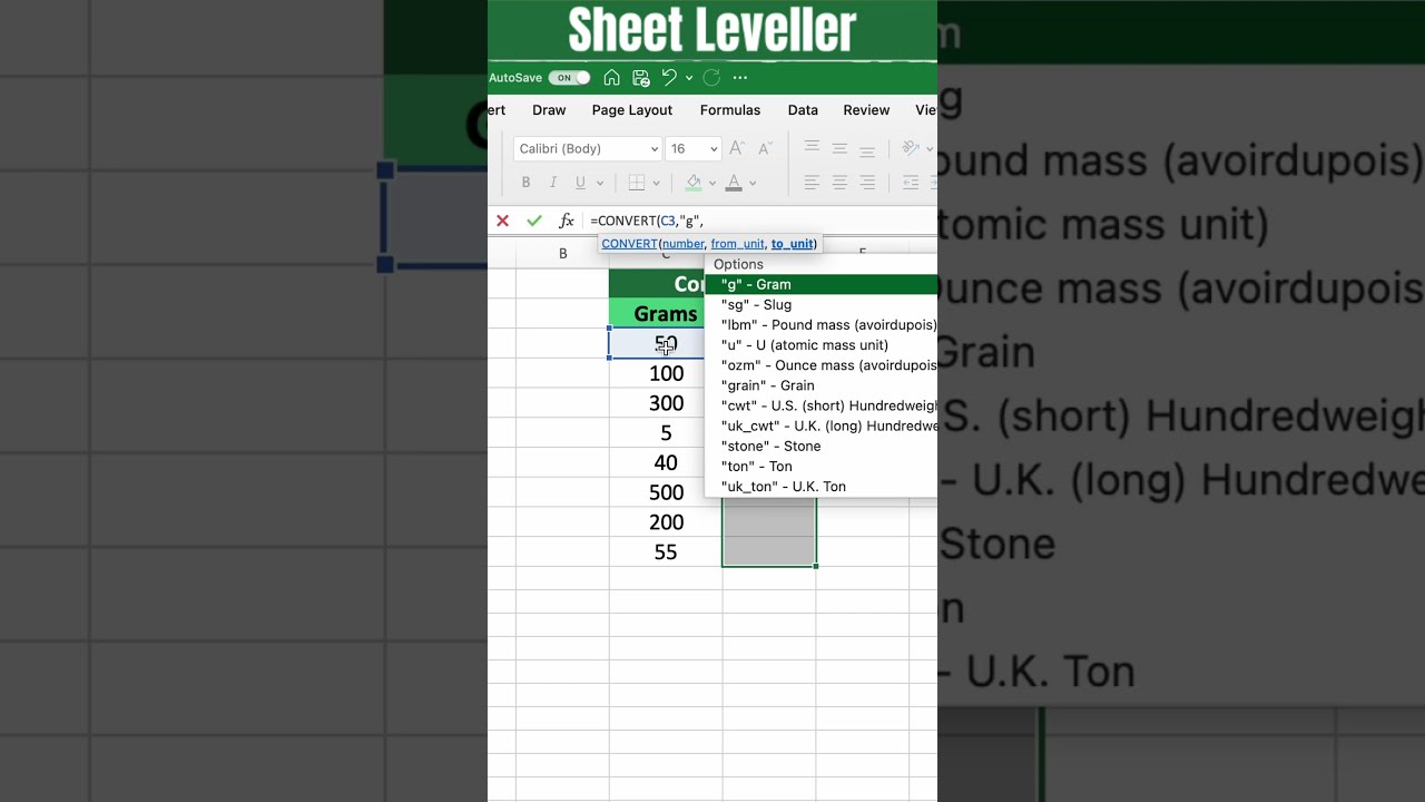 How To Convert Grams To Ounces In Excel YouTube How To Convert Grams To Ounces In Excel YouTube