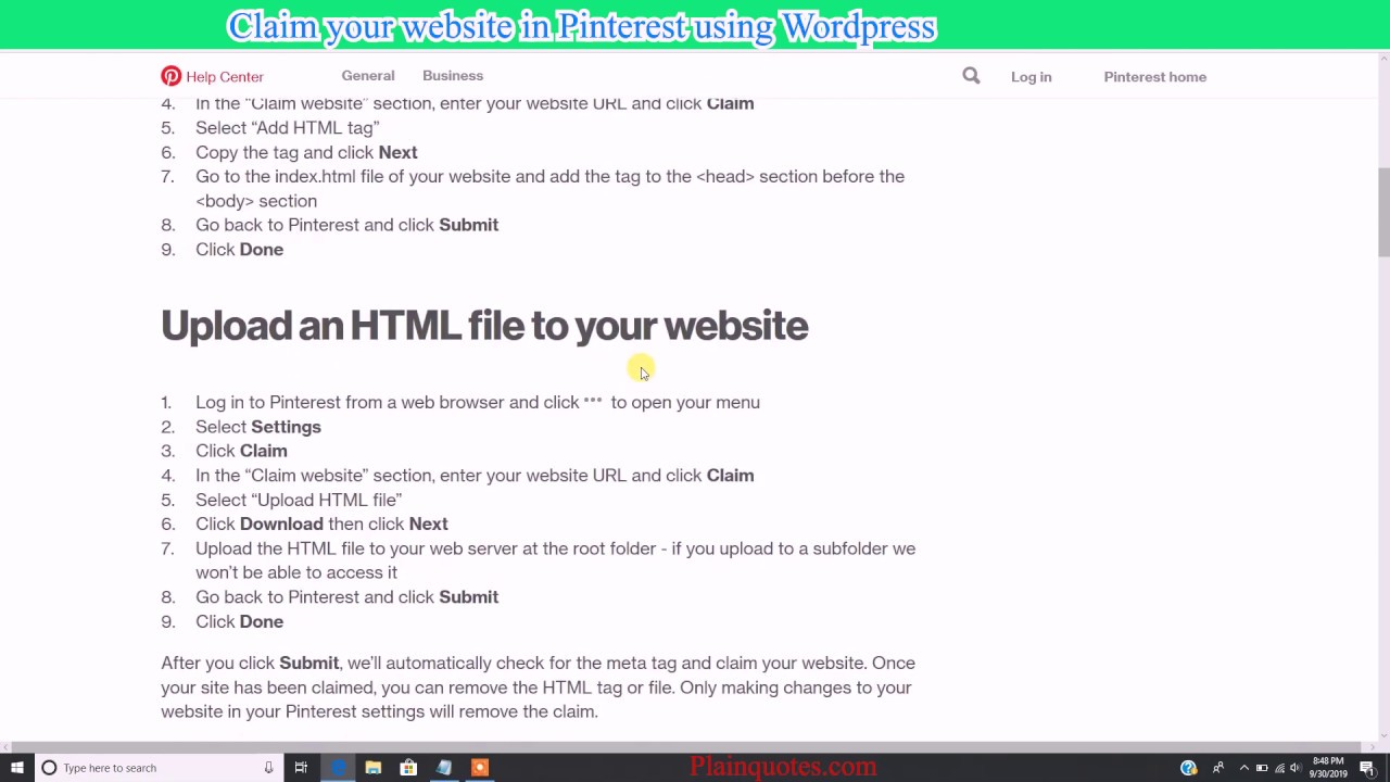 How To Confirm Your Website On Pinterest With Wordpress Wordpress Website Tutorial How To Confirm Your Website On Pinterest With Wordpress Wordpress Website Tutorial