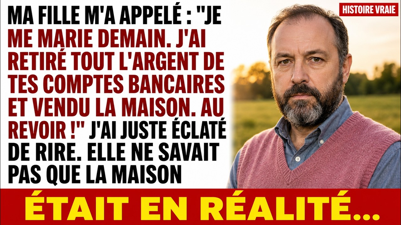 « Papa, je me marie demain. J’ai vidé tes comptes et vendu ta maison. Tu as trente jours pour partir. » Puis elle a raccroché. Je suis resté figé dans ma cuisine, le téléphone encore collé à...