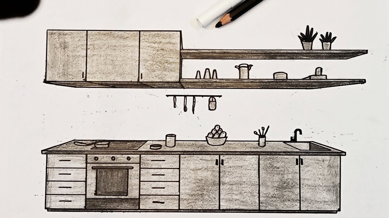 How to draw a Kitchen in 1-Point Perspective ️💯 - YouTube