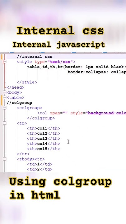 Internal css internal javascript in html using colgroup in HTML #html # ...