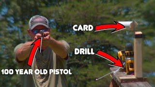 THE AMAZING TRICK SHOT THROUGH A SPINNY THINGY WITH 100 YEAR OLD PISTOL