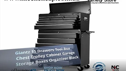 Giantz 15 Drawers Tool Box Chest Trolley Cabinet Garage Storage Boxes Organizer Black