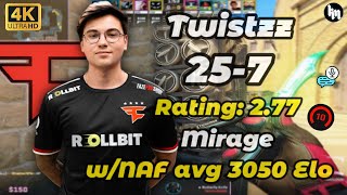 Twistzz (25-7) w/NAF rating: 2.77 (mirage) | FACEIT avg 3050 Elo | Jan 18 2026 #cs2 #Twistzz #faze