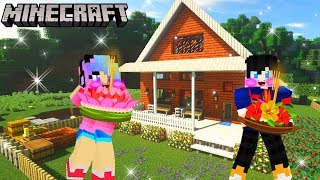 Minecraft สร้างบ้านไม้ริมสวนกลางป่าธรรมชาติ House wood minecraft