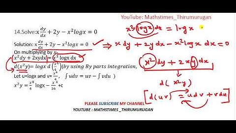 12th/EX-10.7/Q.no-14/ Solve:x dy/dx+2y-x^2 logx=0 / Alternative Solution