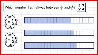 Find the fraction that lies halfway between two fractions | Fractions | Year 6