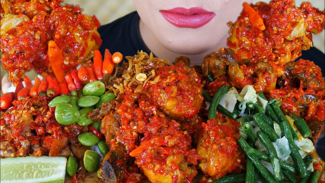 ASMR AYAM PEDAS, ATI AMPELA BALADO, PETE, SAMBEL CUMI, TERI KACANG | ASMR MUKBANG INDONESIA