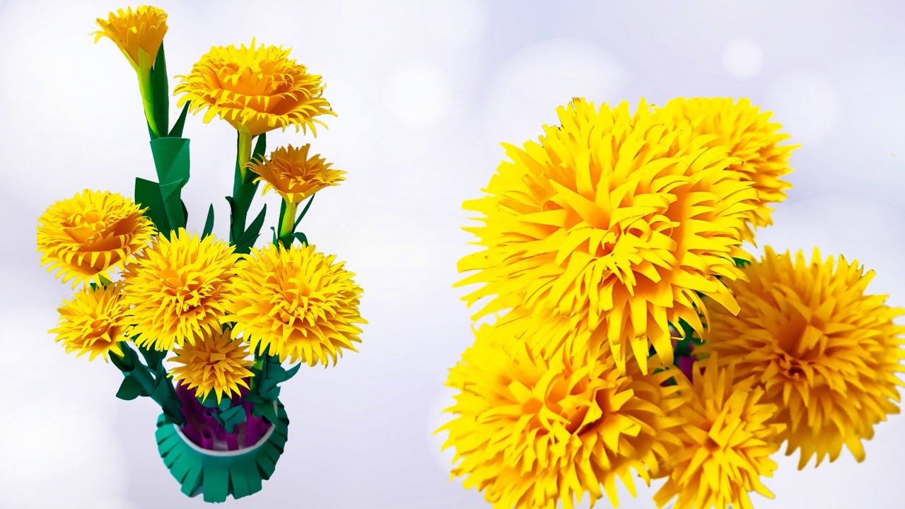 Handmade Paper Flowers(Marigold) How To Make Home Decoration Paper