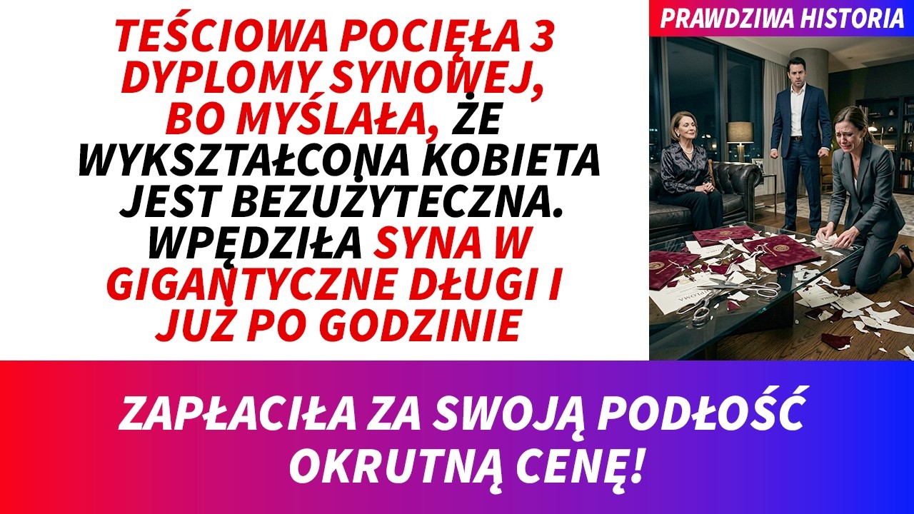 Znalazłam moje trzy dyplomy pocięte nożycami na drobne strzępy, a moja teściowa siedziała na sofie z zadowoloną miną. „Kobieta ma być mądra w domu, a nie z dyplomami. Zrobiłam to, żebyś przejrzała...