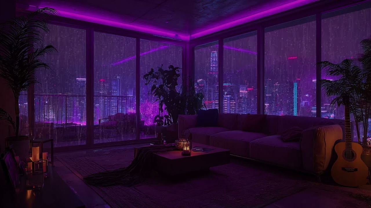 Shibuya Twilight Rain – Lofi Ambience in a Purple Penthouse with Neon City Glow for Sleep