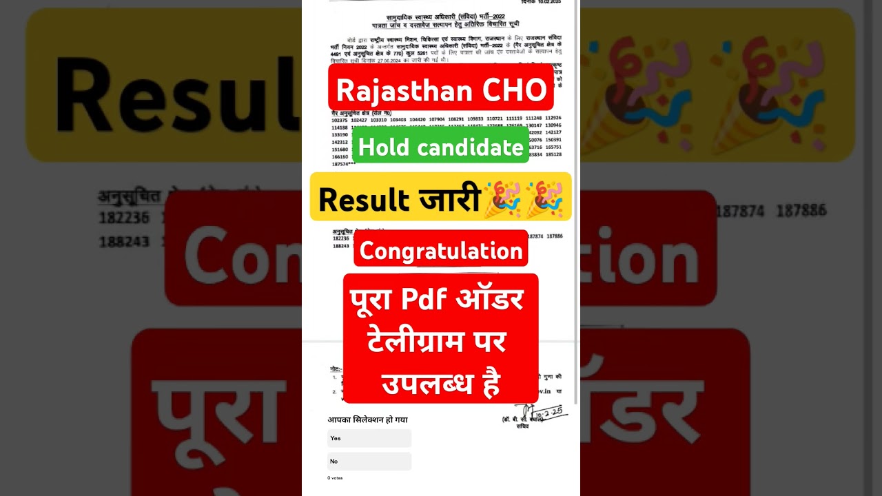 Rajasthan CHO Result | Rajasthan CHO Hold Candidate Result Declared 🎉🎉 