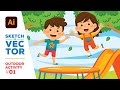 Kids Outdoor Activity 01 with Adobe Illustrator | Sketch to Vector #035
