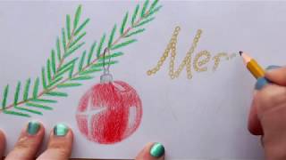  Tannenast auf Weihnachtskarte zeichnen - how to draw christmas tree card - Рисуем новогоднюю елку