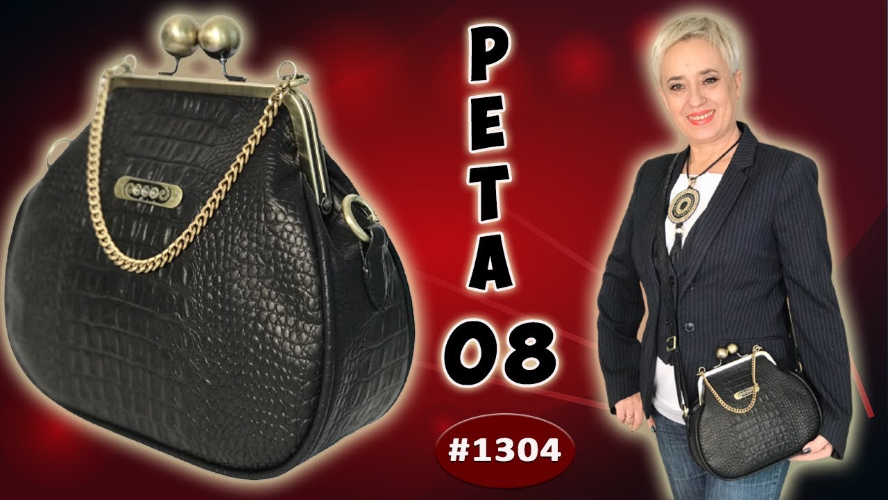 Классическая модель сумочки Рета 08 с модными элементами. Кожа под черный крокодил с тиснением.