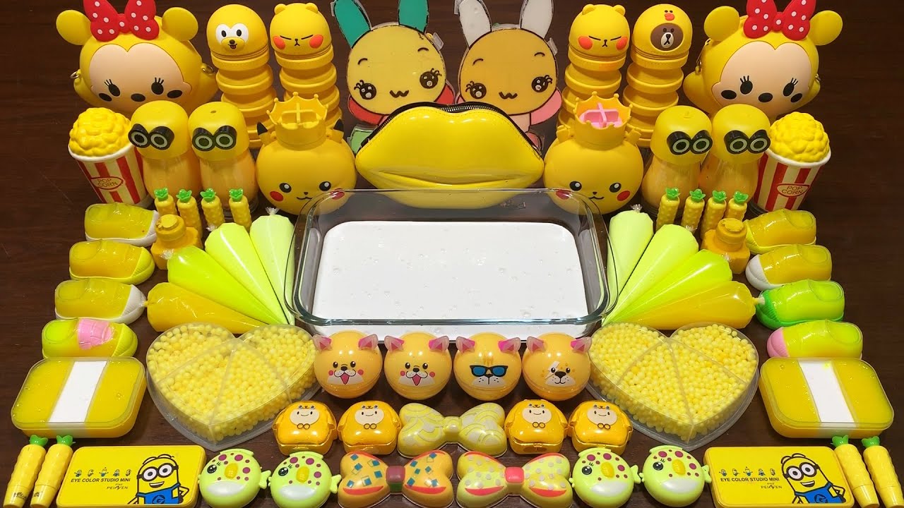 YELLOW PIPING BAGS - Mixing Random Things Into Glossy Slime ! Satisfying Slime Videos 