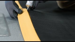 How To Install PVC Edging on Workplace Matting - This video demonstrates how to install the PVC Edging on these products:
Heronrib, Heronair, Vinygrip, Firmagrip and the HVD.

Lay the Matting and Edging in a clean, dry area to acclimatize and relax.
This may take up to 24 hours.
If you're in a cold environment, use a heat gun and weights to help relax the matting, PVC edging, and snap track.
Measure the PVC Edge to fit around the mat.
The mat needs to sit flush with the edge.
To make a corner, mitre the PVC edges at a 45-degree angle.
Apply cold weld paste to mitred edge.
Hold them together with mesh tape.
Add weights and let dry. Repeat for all corners.
Apply cold weld paste to the edging.
The base bar should sit flush to the edge.
Apply cold weld paste beneath the underbars.
Add heavy weights and let dry.
Carefully bend back the edging and fill the gaps with cold weld paste.
Leave to completely dry for 24 hours.

See all Industrial Flooring:
https://www.greatmats.com/industrial-flooring.php

Call Us at 877-822-6622 or visit Greatmats.com for all your specialty flooring needs!

#matting #industrialflooring #flooring