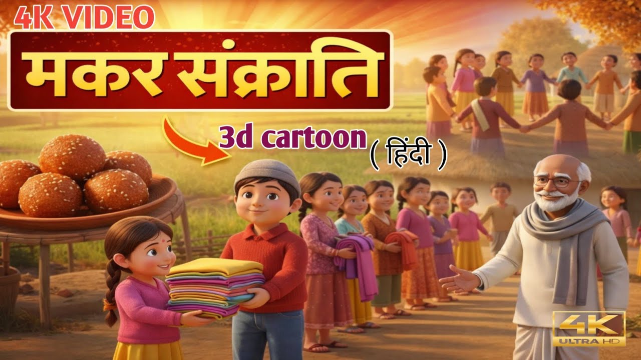 मकर संक्रांति की कहानि | 4K 3D CARTOON | village festival in January 2026 | 