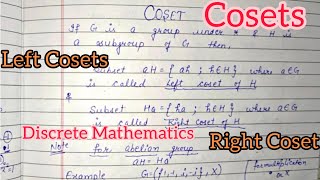 Cosets in Group Theory || Left And Right Cosets in group Theory|| Discrete Mathematics