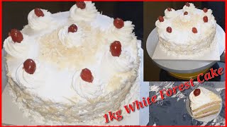 1kg White Forest Cake //No oven white forest cake//easy cake recipe