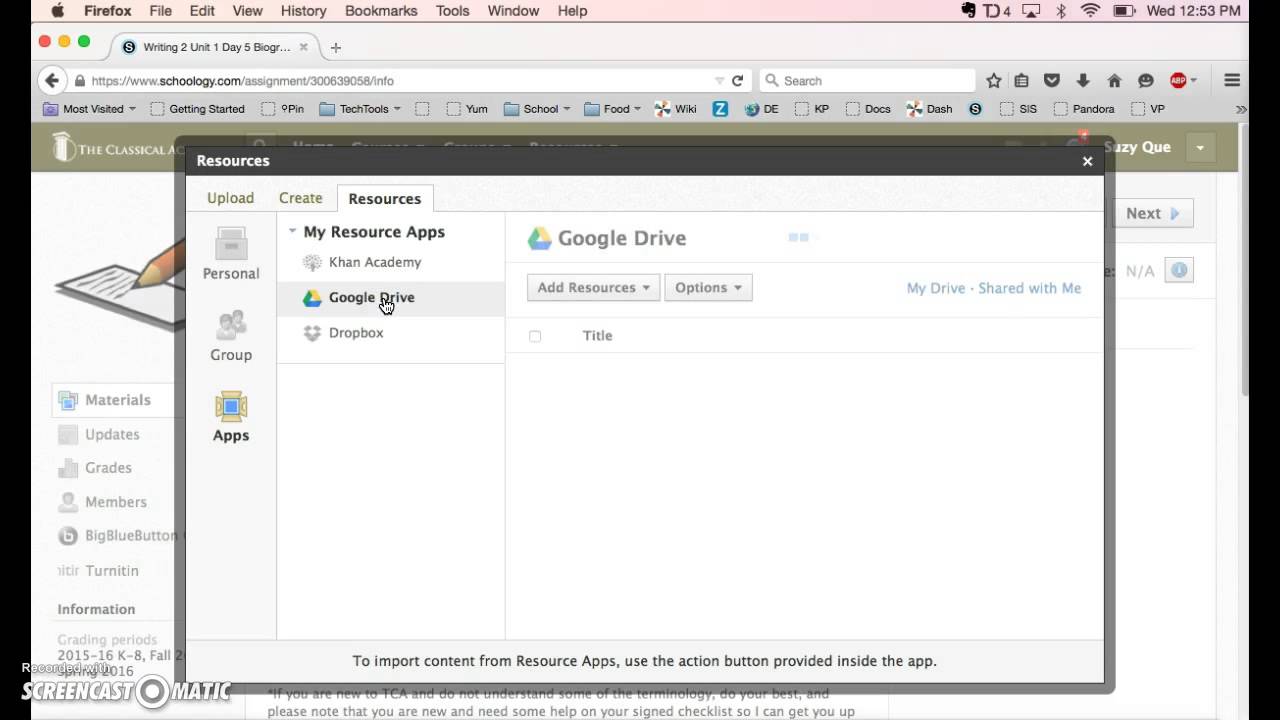 how to submit an assignment on schoology from google drive