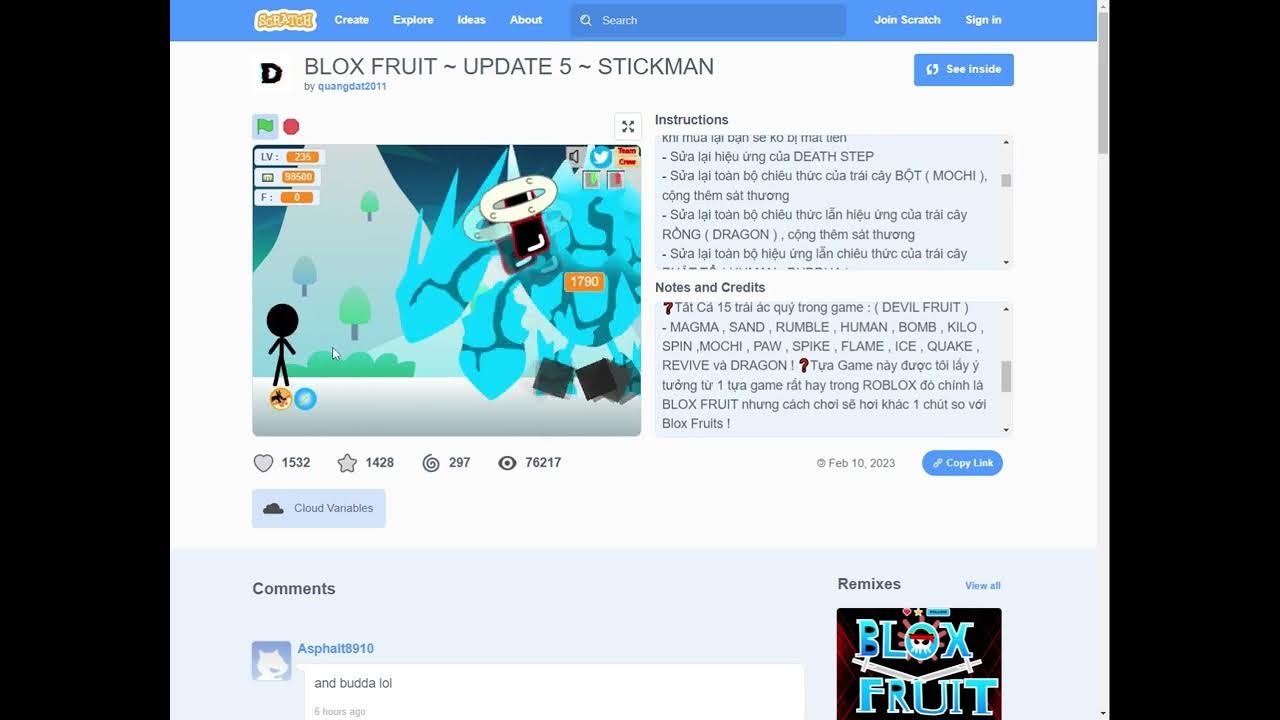 This blox fruit scratch game better than original on roblox??? YouTube