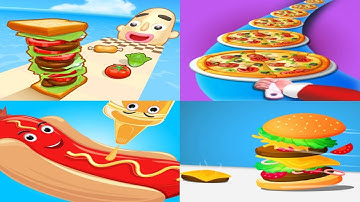 SANDWICH RUNNER vs PIZZA STACK vs HOTDOG RUN vs BURGER RUN - Gameplay All Levels Android ios