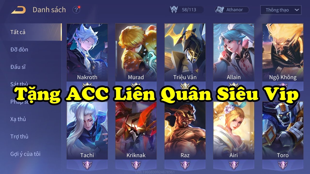 Tặng ACC Liên Quân Trắng Thông Tin Mới Nhất – Tặng Nick Vip Nhiều Skin Và Full Tướng