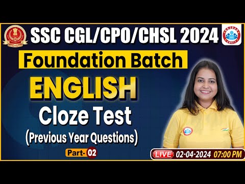 SSC CGL, CHSL & CPO Class, Cloze Test English PYQ's Class, SSC CGL English Class by Kiran Mam