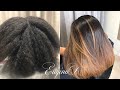 Balayage & Brazilian Blowout  Black n kinky to Caramel Straight Natural Hair