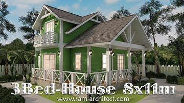 2 Story House Plan 8x11m With 3 Bedrooms Sketchup Modeling
