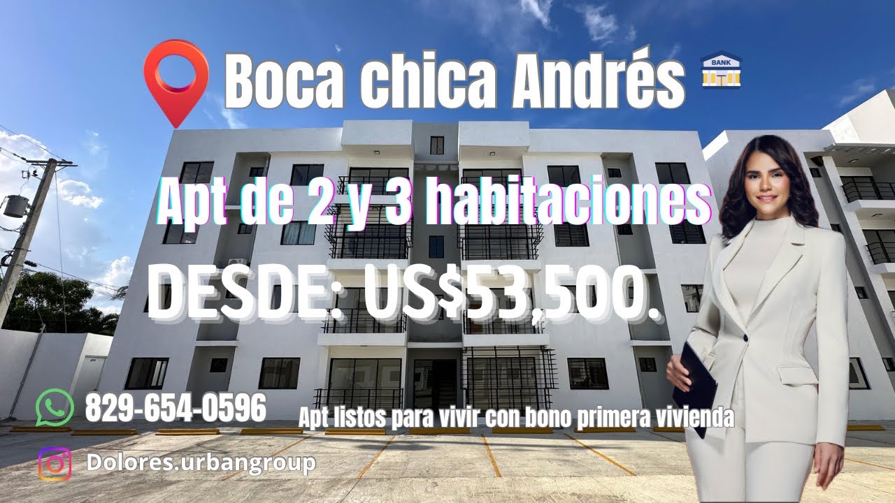 Boca chica ( Andrés ) apartamentos listos desde US$53,500 con Bono primera vivienda. 