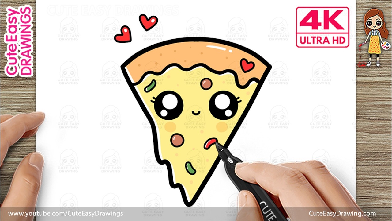 How to Draw a Cute Pizza | Easy Kawaii Drawing for Kids | Step-by-Step