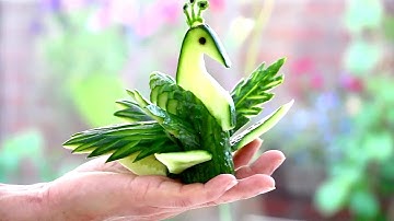 Art In Cucumber Peacock Garnish | Fruit & Vegetable Carving Designs  Lessons