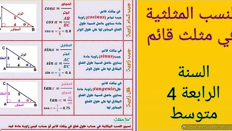 حساب المثلثات في المثلث القائم الرابعة متوسط