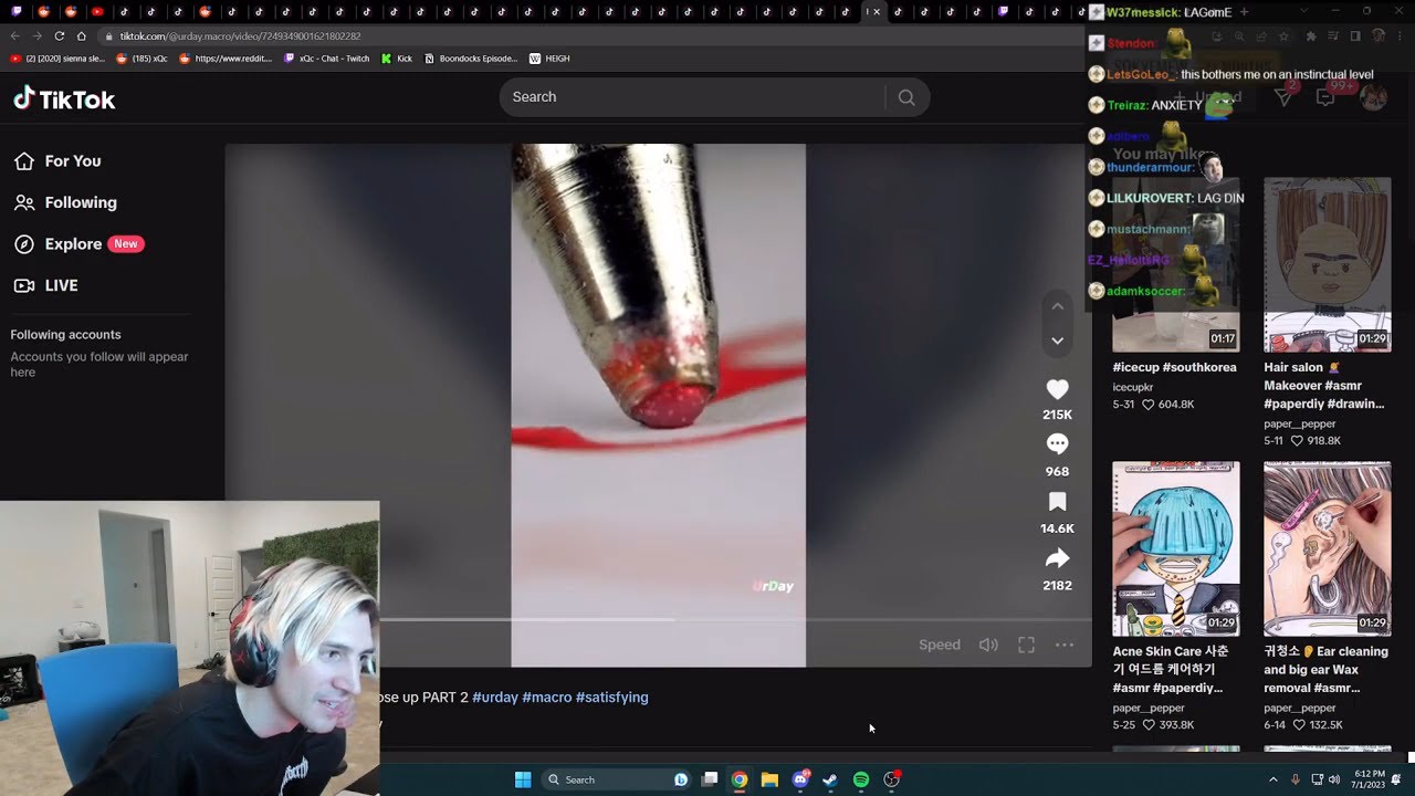 xQc reacts to Close Up ASMR TikTok