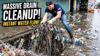 He Pulled Out a MASSIVE Trash Clog From This Flooded Drain! 😱🌊 The Water Was Completely Blocked!